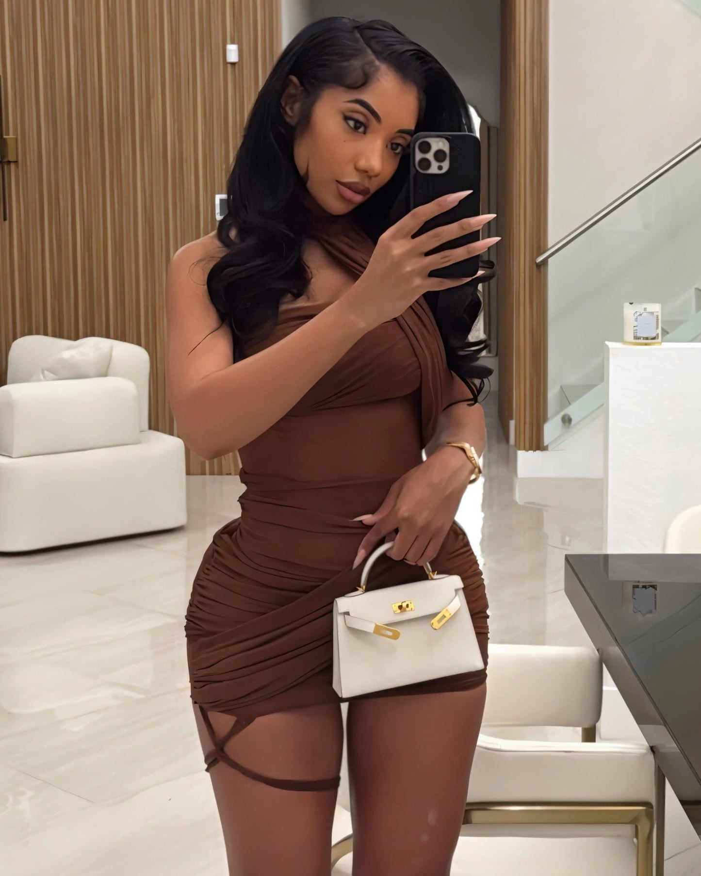 NEW Draped Mesh Mini Dress